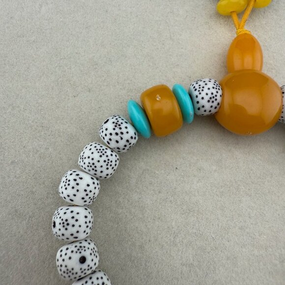 Handmade Beaded Bracelet With Yellow White & Turquoise Spotted Beads Elastic Str - Picture 4 of 6